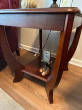 Load image into Gallery viewer, Pair Traditional Cherry Wood End Tables with Lower Shelf and Curved Legs