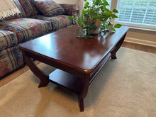 Load image into Gallery viewer, Traditional Cherry Wood Coffee Table with Lower Shelf and Curved Legs