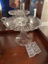 Load image into Gallery viewer, Pressed Glass Pedestal Cake Stand Etched Floral Pattern Vintage Style