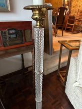 Load image into Gallery viewer, Vintage Brass and Cut Glass Column Floor Lamp 3 Way 60 Inch
