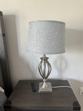 Load image into Gallery viewer, Modern Brushed Nickel Table Lamps Set of 2 With Gray Drum Shades