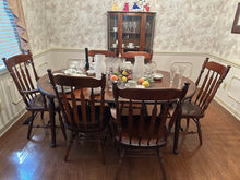 Load image into Gallery viewer, Solid Pine Farmhouse Dining Table Set with Extension Leaves and Six Chairs