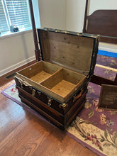 Load image into Gallery viewer, Vintage Steamer Trunk Storage Chest with Brass Hardware and Interior Tray