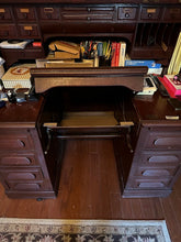 Load image into Gallery viewer, Antique Solid Oak Roll Top Desk with Lift Top Writing Surface and Interior Storage