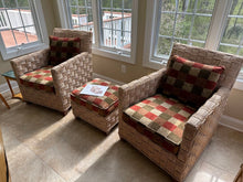 Load image into Gallery viewer, Pair of Ethan Allen Balta Seagrass Armchairs with Ottoman Basketweave Frame
