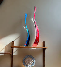 Load image into Gallery viewer, JoJo Hebi Arts Metal Sculptures Pair Mars Vases Red Blue Abstract Floor Sculptures