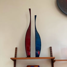 Load image into Gallery viewer, JoJo Hebi Arts Mars Vases Pair Red Blue Metal Sculptures Abstract Floor Art
