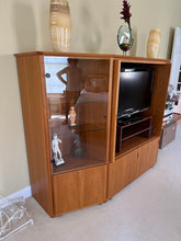 Load image into Gallery viewer, Teak Wall Unit Display Cabinet with Glass Doors and Media Bay