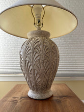 Load image into Gallery viewer, Art Deco Style Table Lamp Carved Leaf Motif Ceramic Urn Base Neutral Shade