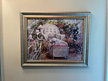 Load image into Gallery viewer, Barbara Mock Waiting For Friends Framed Art Print Garden Chair Scene Gold Frame