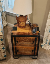 Load image into Gallery viewer, Industrial Mango Wood Nightstand with Metal Frame and Two Drawers