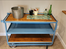 Load image into Gallery viewer, Industrial Rolling Bar Cart with Custom Tile Top and Metal Frame