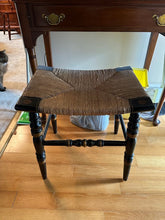 Load image into Gallery viewer, Hitchcock Rush Seat Bench Stool with Ebonized Frame and Hand Woven Seat