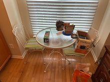 Load image into Gallery viewer, White Wrought Iron Bistro Table and Chair Set with Glass Top for Indoor or Outdoor Use