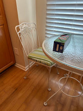 Load image into Gallery viewer, White Wrought Iron Bistro Table and Chair Set with Glass Top for Indoor or Outdoor Use