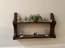 Load image into Gallery viewer, Solid Pine Wall Shelf Dark Stained Two Tier Display Shelf Rustic Wood