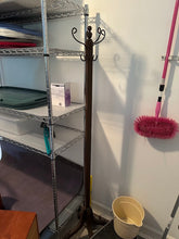 Load image into Gallery viewer, Traditional Wooden Coat Rack Stand with Scroll Hooks and Dark Wood Finish