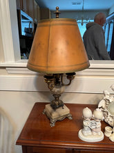 Load image into Gallery viewer, Vintage Marble and Brass Bouillotte Style Table Lamp Lions Paw Feet Working