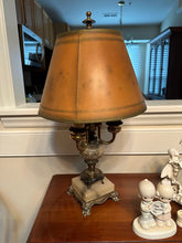 Load image into Gallery viewer, Vintage Marble and Brass Bouillotte Style Table Lamp Lions Paw Feet Working