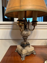 Load image into Gallery viewer, Vintage Marble and Brass Bouillotte Style Table Lamp Lions Paw Feet Working