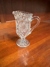 Load image into Gallery viewer, Vintage Pressed Glass Cream Pitcher Floral Pedestal Creamer