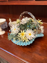 Load image into Gallery viewer, Vintage Fenton Blue Opalescent Hobnail Basket Ruffled Glass Handle