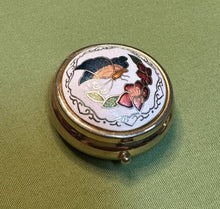 Load image into Gallery viewer, Vintage Cloisonne Pill Box Butterfly Floral Trinket Case Brass Tone