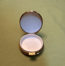 Load image into Gallery viewer, Vintage Embroidered Floral Pill Box Compact White Interior Brass Tone