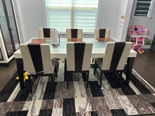 Load image into Gallery viewer, Sofía Vergara Savona Ivory Glass Top Dining Table Set with 6 Upholstered Chairs