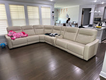 Load image into Gallery viewer, Ivory Leather Power Reclining Modular Sectional Sofa 9 Piece Configuration