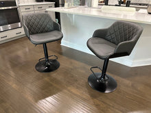 Load image into Gallery viewer, Armen Living Adjustable Grey Upholstered Swivel Bar Stools Pair