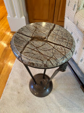 Load image into Gallery viewer, Neoclassical Marble Top Pedestal Accent Table with Lion Head Metal Base