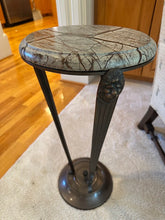 Load image into Gallery viewer, Neoclassical Marble Top Pedestal Accent Table with Lion Head Metal Base