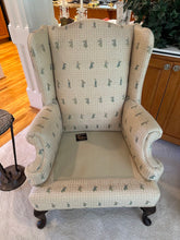 Load image into Gallery viewer, Custom Upholstered Chippendale Wingback Chair with Asian Motif Fabric