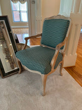 Load image into Gallery viewer, French Louis XV Style Upholstered Bergère Accent Chair in Distressed Painted Finish