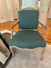 Load image into Gallery viewer, French Louis XV Style Upholstered Bergère Accent Chair in Distressed Painted Finish