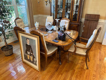 Load image into Gallery viewer, Traditional Flamed Mahogany Double Pedestal Dining Table with 2 Leaves and 6 Cane Back Dining Chairs