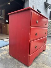 Load image into Gallery viewer, Red Rolling Chest with Drop-Front Desk – Child’s Secretary Chest on Casters
