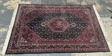 Load image into Gallery viewer, "Sultan’s Hexagon" Hand-Knotted Wool Rug – 70"x47" Hunter Green & Watermelon Red