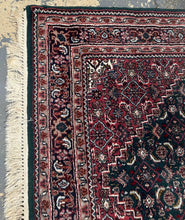 Load image into Gallery viewer, "Sultan’s Hexagon" Hand-Knotted Wool Rug – 70"x47" Hunter Green & Watermelon Red