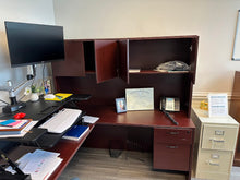 Load image into Gallery viewer, Professional U-Shaped Executive Desk with Cabinet – Mahogany Finish, 96x66