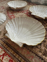 Load image into Gallery viewer, Lenox Shell Dishes – Set of 4 Ivory Porcelain Scallop Shell Bowls with 24K Gold Trim, Made in USA