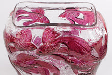 Load image into Gallery viewer, Handcrafted Textured Glass Vase with Pink Koi Fish Design – 9" Tall