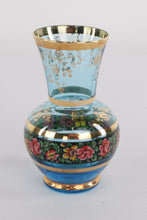 Load image into Gallery viewer, Vintage Italian Blue Glass Vase with Hand-Painted Floral & Gold Accents – 4.5"