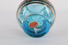 Load image into Gallery viewer, Vintage Italian Blue Glass Vase with Hand-Painted Floral & Gold Accents – 4.5"