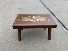Load image into Gallery viewer, 1991 Ebersol Chair Shop Handcrafted Wooden Footstool β 12"x7" Folk Art Bench with Acorn & Leaf Design