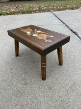 Load image into Gallery viewer, 1991 Ebersol Chair Shop Handcrafted Wooden Footstool β 12"x7" Folk Art Bench with Acorn & Leaf Design