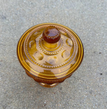 Load image into Gallery viewer, Amber Glass Lidded Candy Dish – 7.25" Tall Pedestal Compote with Lid