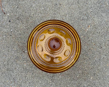 Load image into Gallery viewer, Amber Glass Lidded Candy Dish – 7.25" Tall Pedestal Compote with Lid
