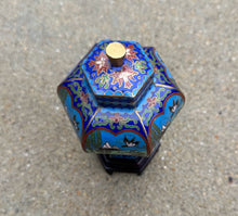 Load image into Gallery viewer, Chinese Cloisonné Enamel Hexagonal Lidded Jar with Landscape & Bird Motif – 5.5” Tall